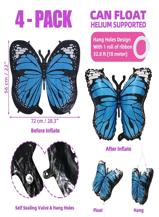 Deermon Blue Lovely 28 Inches Party Butterfly Balloon Kit, 4 Piece Aluminum Foil Mylar Helium Butterflies Balloons for Butterfly Themed Party, Wedding, Birthday, Baby Shower, Party Decoration Supplies - Image 5